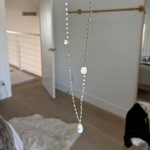 Long Elegant Gold and Copper and Pearl Necklace